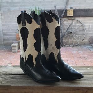 Circle S Brand cowhide black & white cowgirl boots